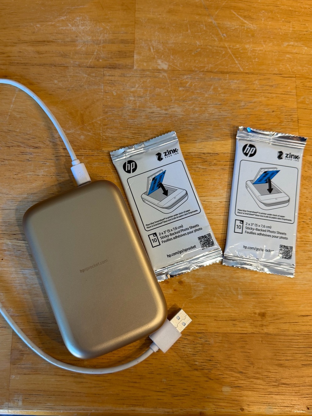 HP Sprocket Portable 2x3 Photo Printer Gold + 20 ZINK Sheets & USB Cable